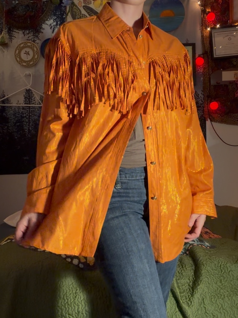 Vintage Palmer E Palmer Australia Metallic Fringe Western Shirt Cowgirl Top M